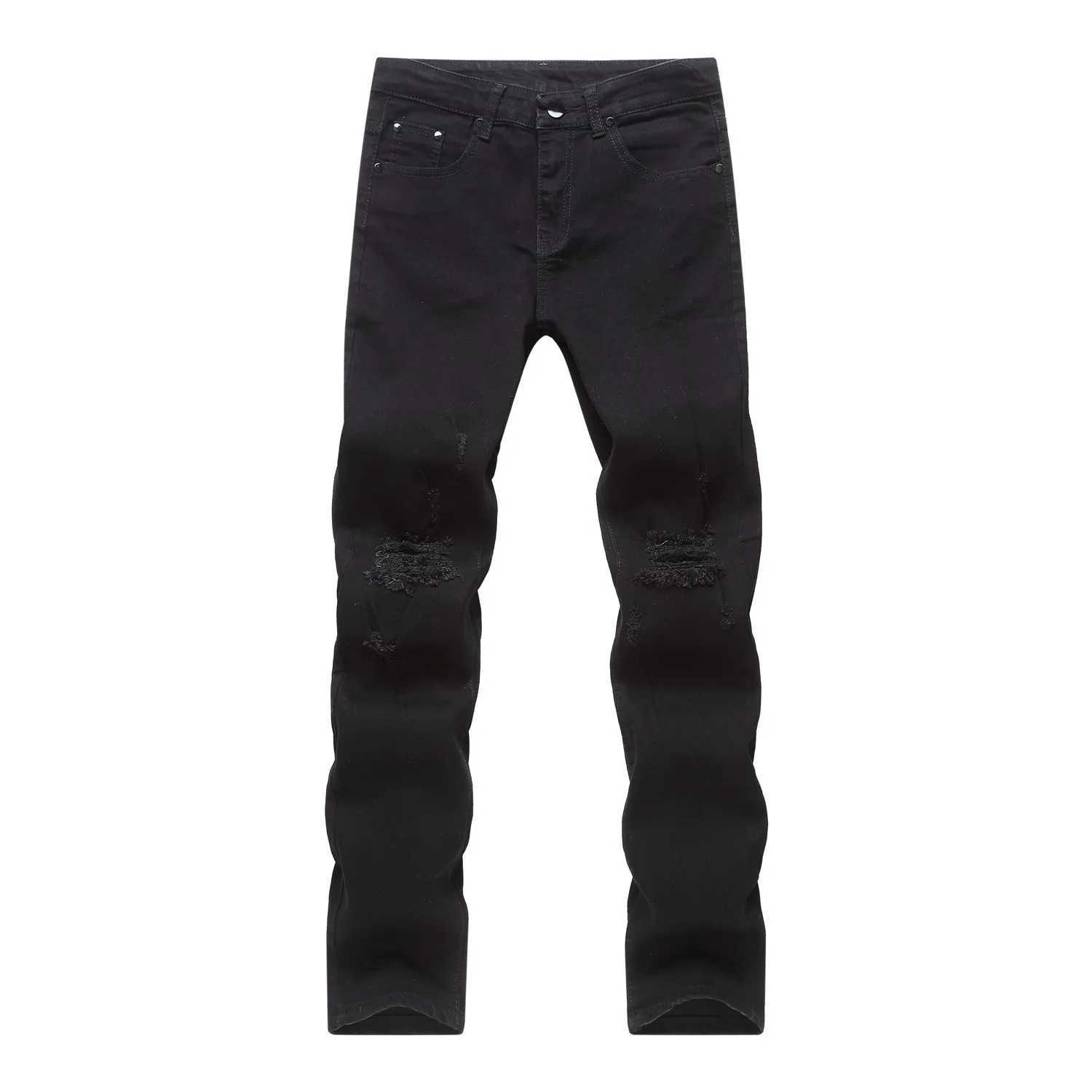Punk Street Style Ripped Skinny Jeans Men Vintage Wash Solid Denim Trouser Mens Casual Slim Fit Pencil Denim Holes Pants 2024 X2502271