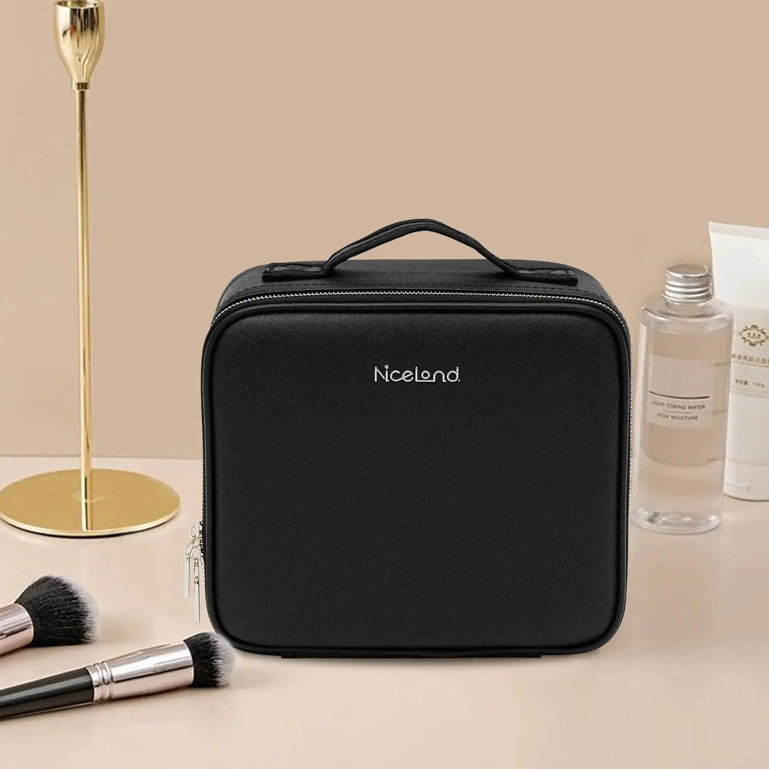 Ship from US Black Makeup Bag with Mirror and Light Portable Train Case Professional LED Cosmetic Bags Adjustable Dividers 250227FBB