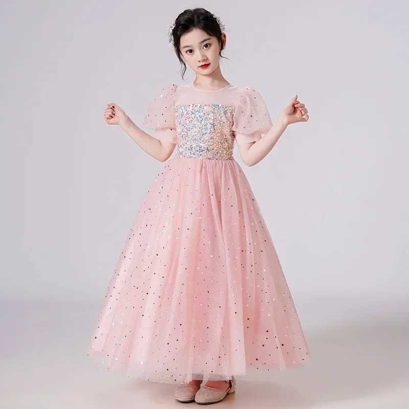 Girl's Dresses Girls Party Dresses Pink White red Longuette Performance Costume Wedding Activity Dress Host Clothing Princess Long Skirt Summer Y