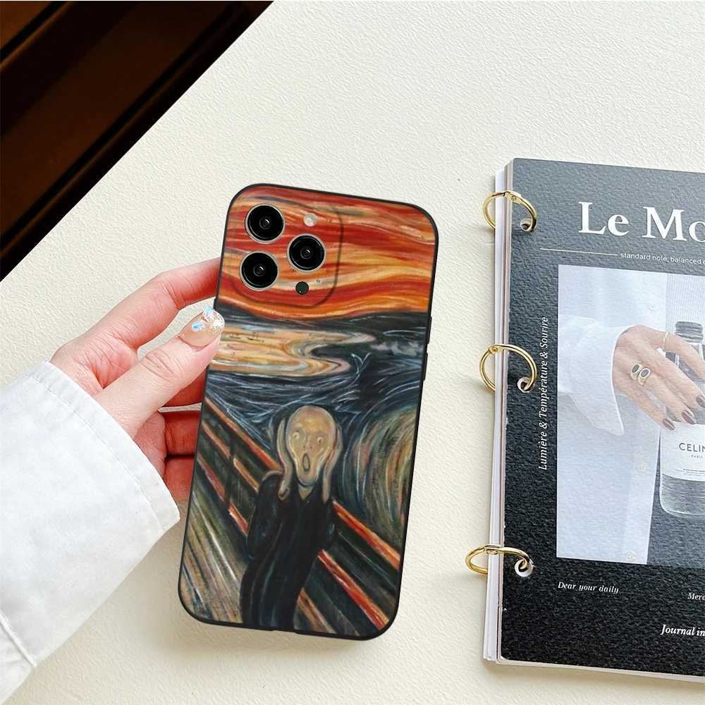Van Gogh oil painting phone case iPhone 15 14 11 12 Pro 15 16 Plus 13 Pro MAX XR black soft cover Z250227