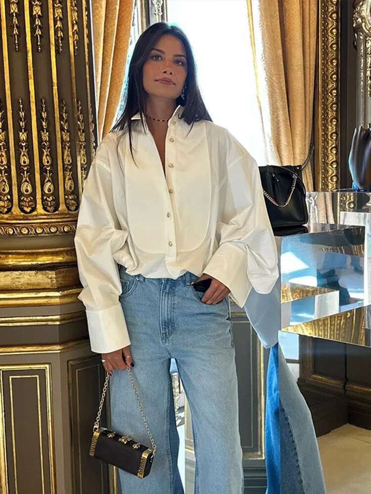 2025 Spring Women's Elegant Blouses Casual Turn-Down Collar Loose Irregular Female Shirt Chic Single-Breasted Ladies Streetwear
