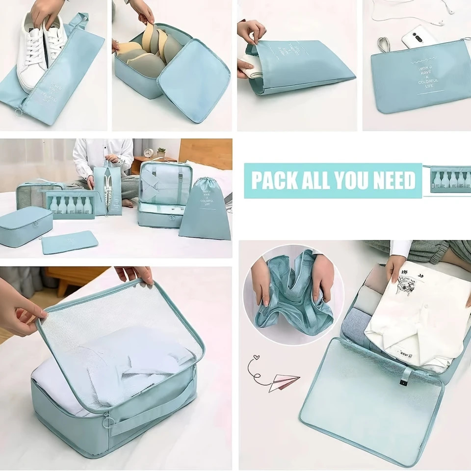 Ship from US 8pcs Luggage Packing Organizer Set Dacron Lightweight Cosmetic Cubes Clothing Underwear Shoes Bag Back To School Supp 250227FBB