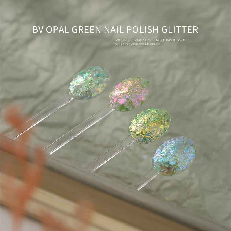 HNDO Green Color 4 Pcs Set Opal Powder Glitter Nail Art Decoration Flakes Iridescent Pigment Dust for Manicure n 250227