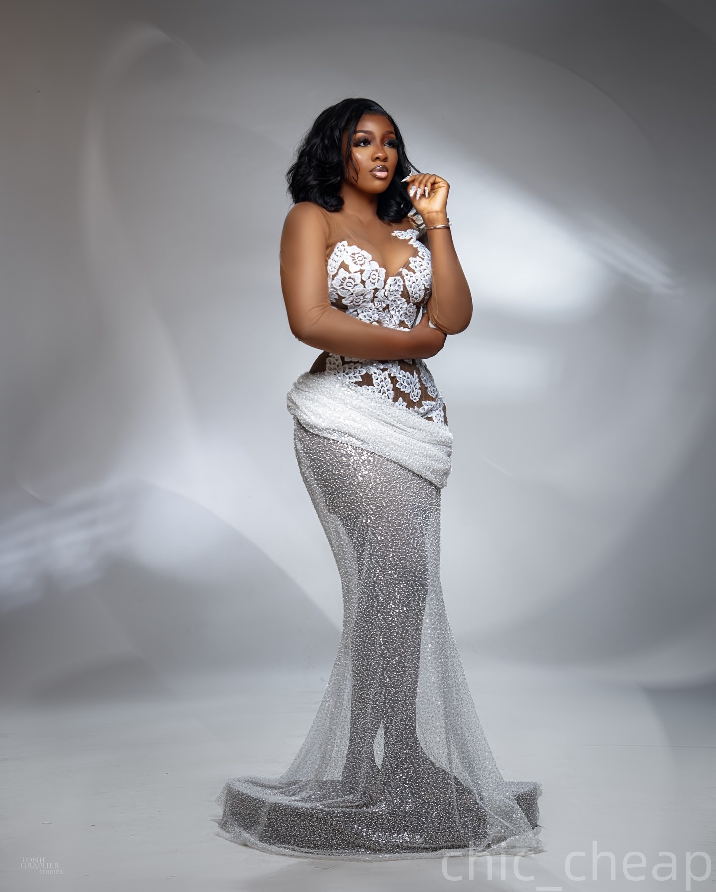 Ivory Mermaid Prom Dresses 2025 Illusion Lace Sequined Full Sleeves Evening Formal Party Second Birthday Engagement Gowns Plus Size Dress For Special 