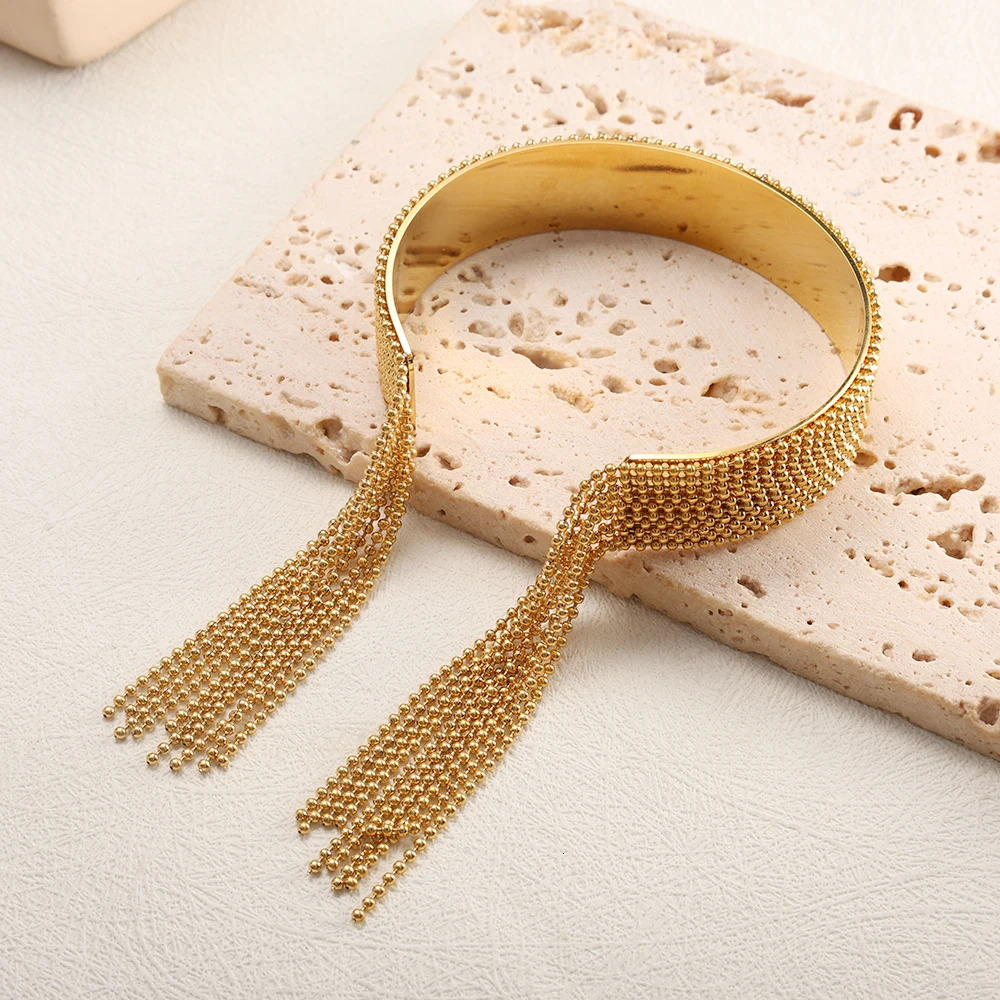 JOVO LOVE Adjustable Steel Beads Fringe Bangle Bracelet for Women Stainless Steel Waterproof Charm Jewelry Daily Accessories 250227