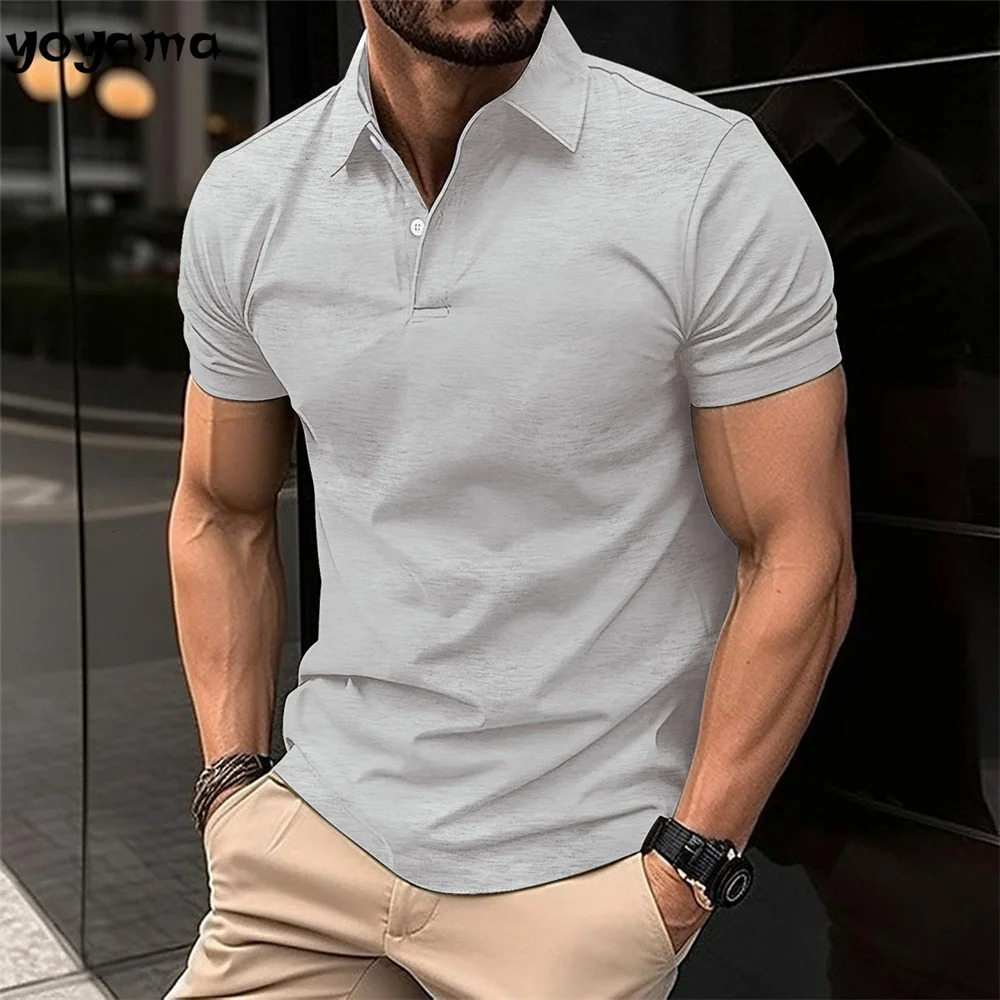 -Selling Mens Short-Sleeved Polo Shirt Lapel Button Solid Color Mens T-shirt Summer Casual Comfortable Golf Mens Clothing 250227