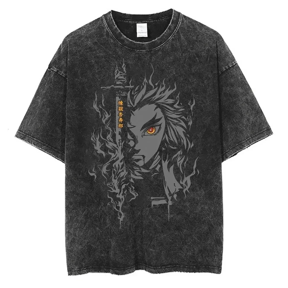 Summer Large Street Clothing Unisex Oversized Top TShirt Anime Print Vintage Washed Cotton Short Sleeve T Shirt 250225