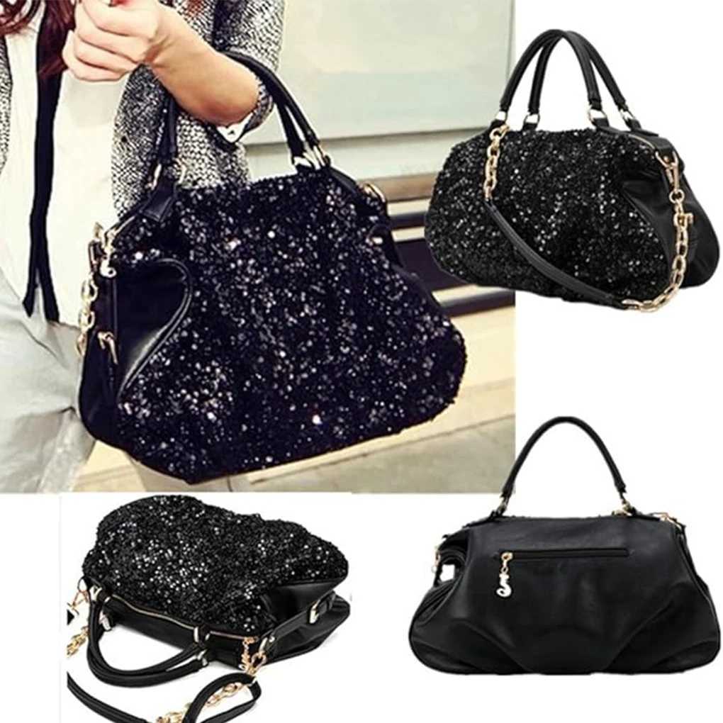 New Arrival New Womens PU Leather Ladies Shoulder Crossbody Bags Sequined Patent Leather Hobo Bag Casual Wild Top-Handle Bags Pillow Bag T250227