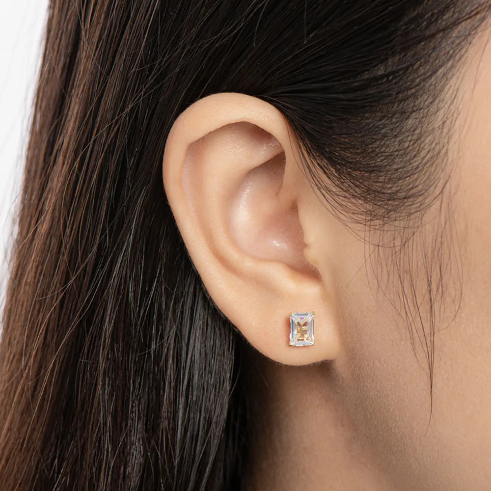 KNOBSPIN D VVS1 Emerald Cut Earring s925 Sterling Sliver Plated with 18k White Gold Earrings for Women Fine Jewelry 250222