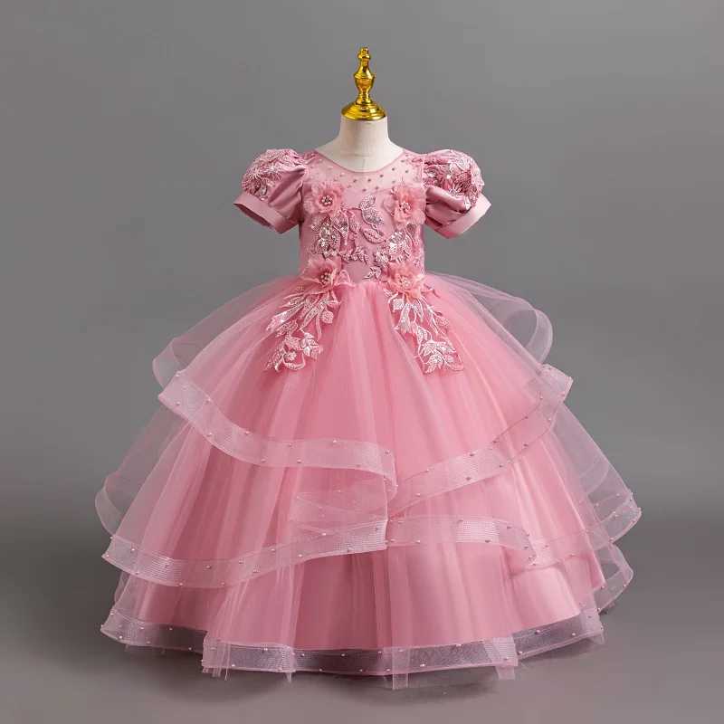 Girl's Dresses Childrens Dress 3-12 Birthday Party Fluffy Sleeves Embroidered Fluffy Girl Princess Dress Performance Evening Dress Y250227GDCJ