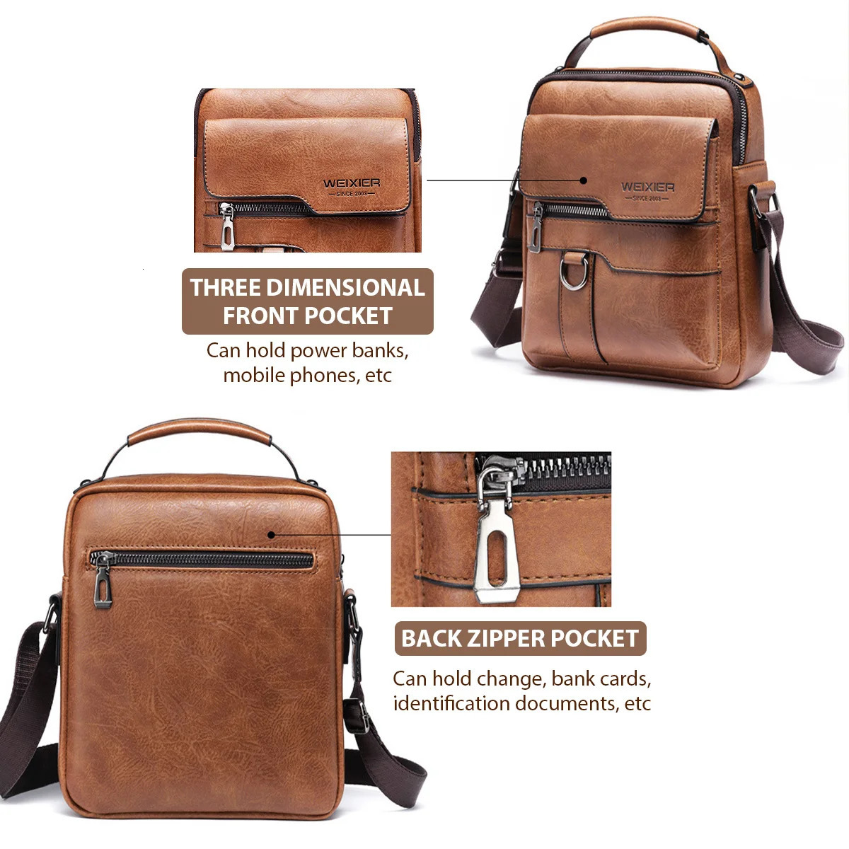 Ship from US Men Shoulder Bag for 97 iPad PU Leather Flaps Mens Crossbody Bags Business Flap Male Solid Messenger Travel 250227FBB
