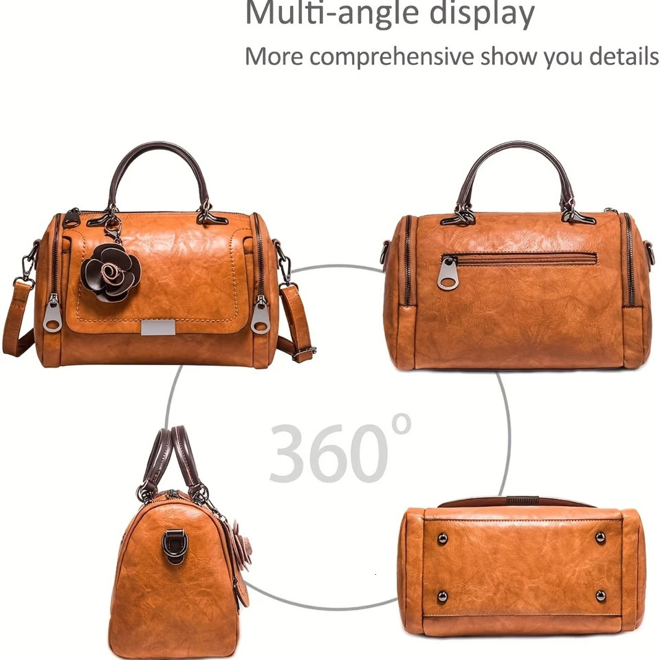 Ship from US Vintage Boston Flower Decor Crossbody Bag Portable Double Handle Pillow 250227FBB