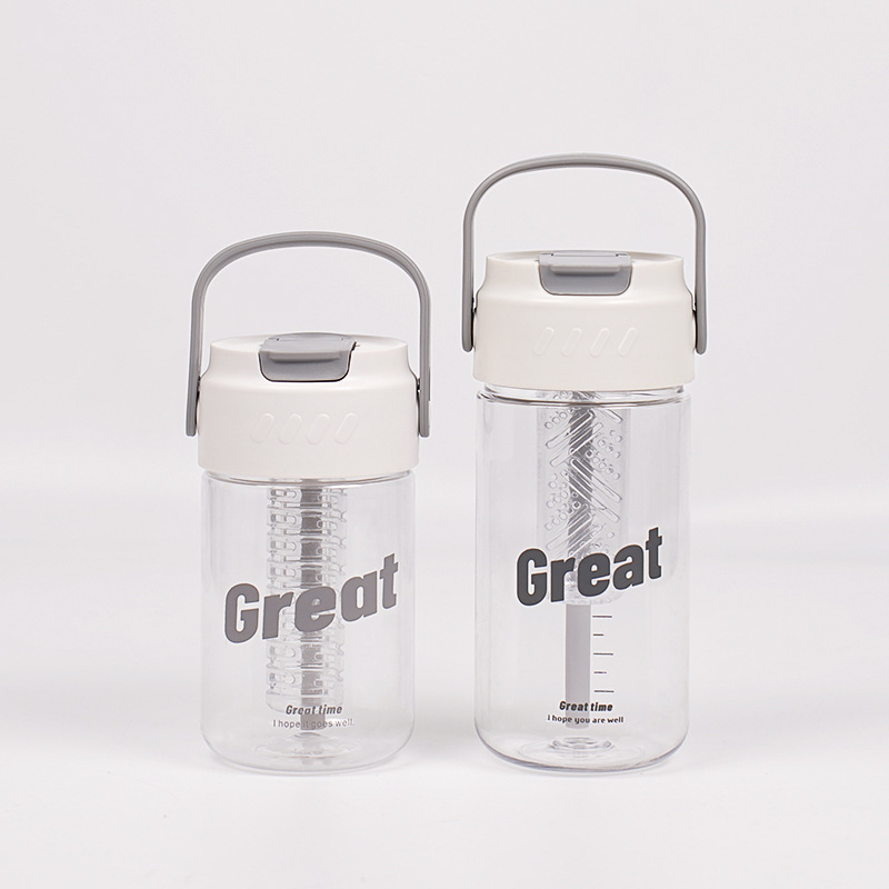 New Transparent Straw Water Bottle Chic Dainty Letter Believe Clear Plastic Bottles With Filter Screen Handle