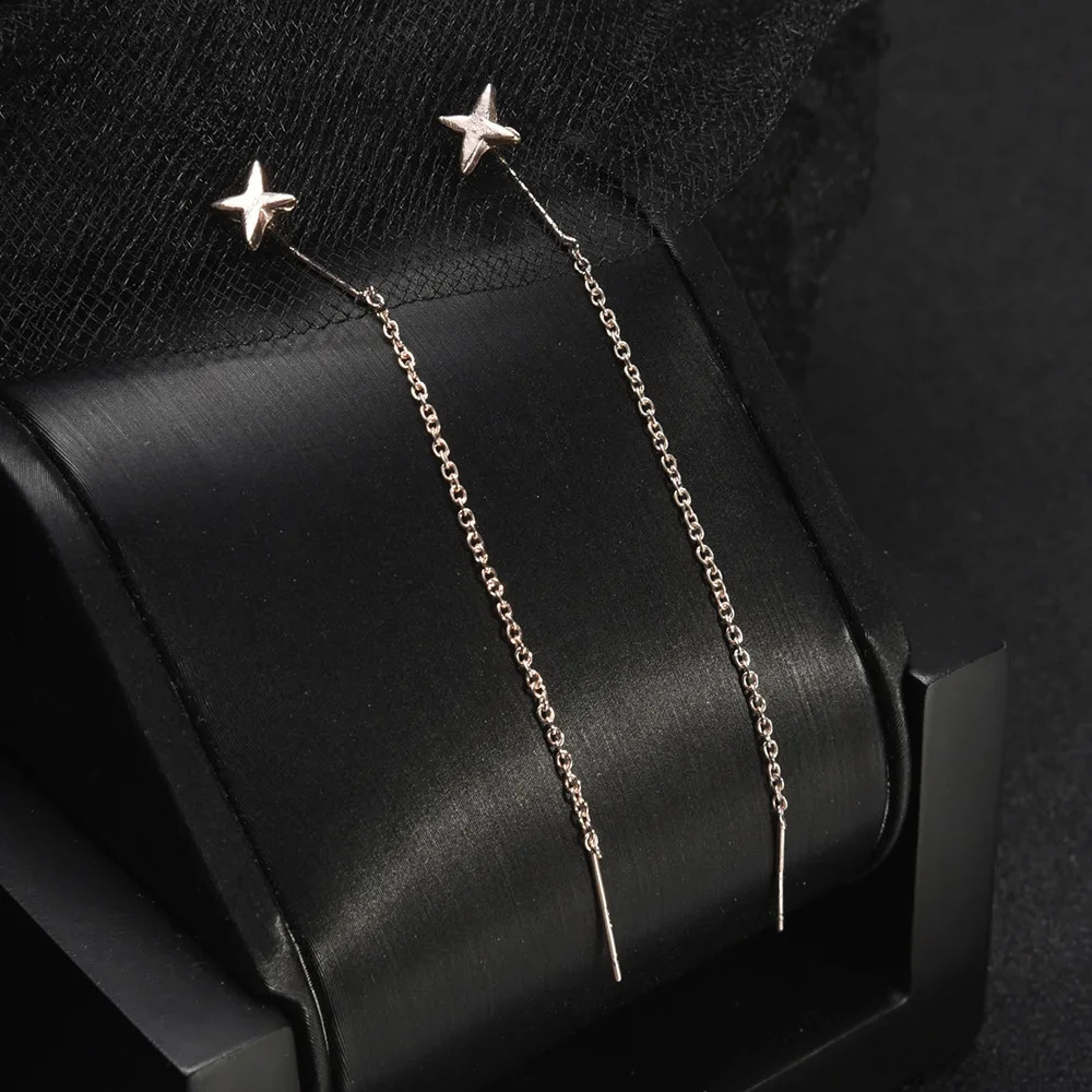 Trend Stainless Steel Long Wire Tassel Thread Chain Star Pendants Drop Earring Womens Ear Line Straight Hanging Earrings Jewelry 250210