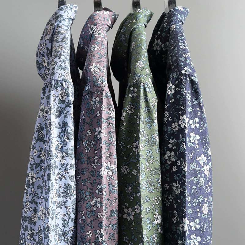 Men's Casual Shirts Printed Cardigan Shirt Cotton Oxford Long Sleeve Lapel Leisure Trend Youth Retro Shirts PLus Size XXXXL Small Floral Tops