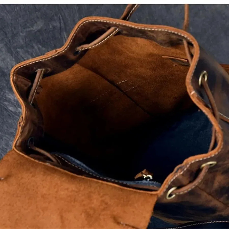 Ship from US Vintage Leather Travel Backpack for Men Women | Durable Rucksack Outdoor Hiking Camping 250227FBB