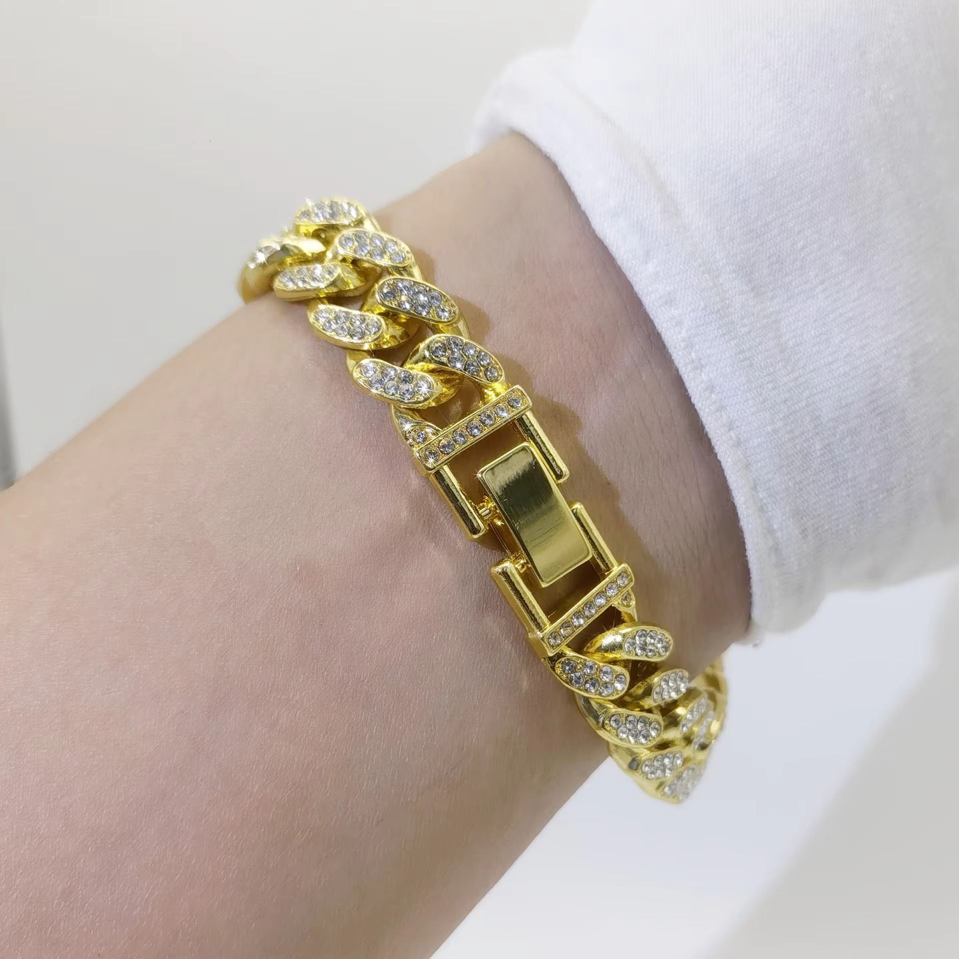 Men's Gold-Plated Cuban with 13mm Moissanite Chain Dias Chain, Iced Out Hip-Hop Style Necklace & Bracelet