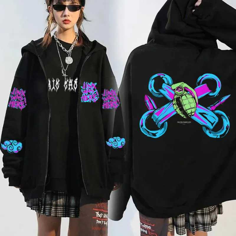 Arcane Jinx Zip-up Hoodie Men Monkey Graffiti Zipper Jacket Male Harajuku Anime Arcane Boom Oversized Hip Hop Sweatshirt Coat X250227