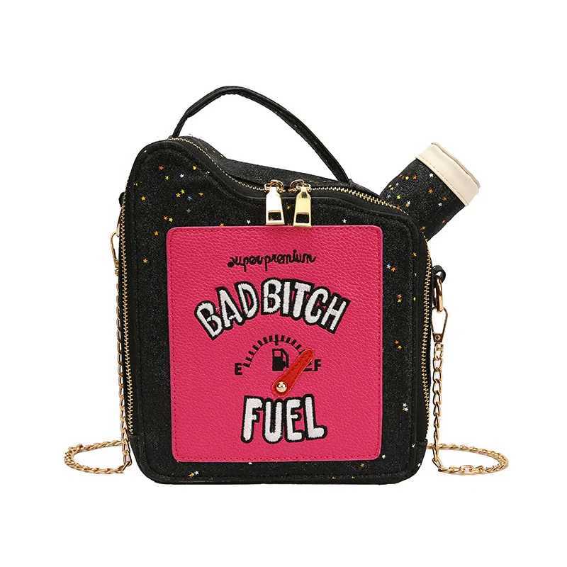 New Arrival Fashion Personality Laser Sequin Embroidery Letter Oil Pot Bag Creativity Funny Chain Shoulder Bag Women Cute Messenger Bag T250227