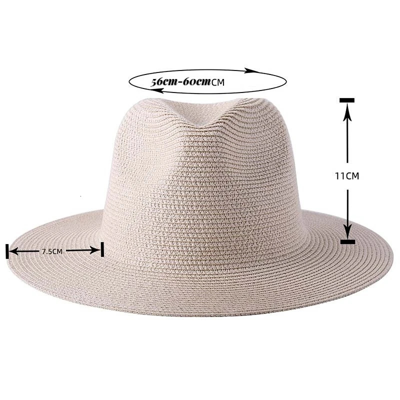 Large Size 56-58 59-60cm Natural Panama Straw Hat Summer Men Women Wide Brim Beach UV Protection Fedora Sun Hat Wholesale 250218