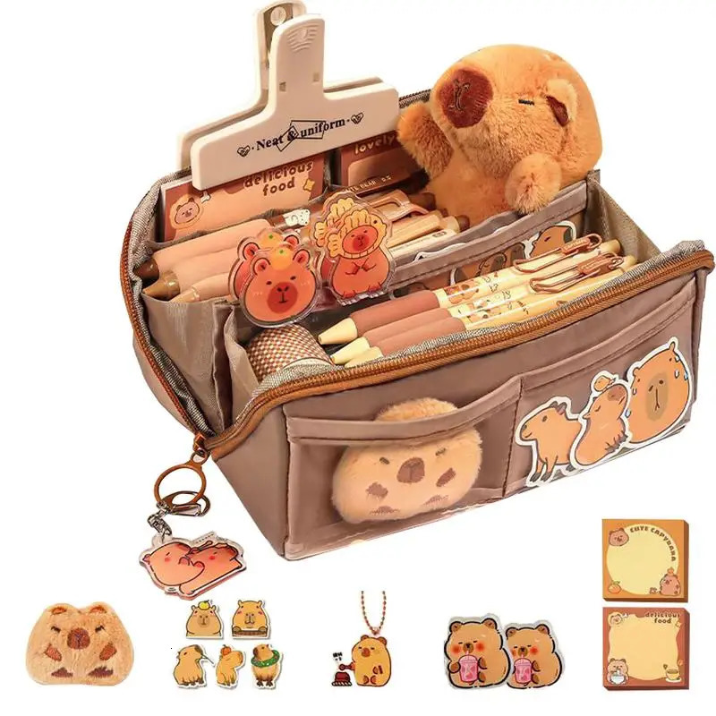 Ship from US Cute Pencil Case Pen Bag MultiLayer Pouch Large Capacity Capybara Box Holder For Cosmetic Erasers 250227FBB