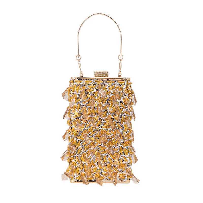 New Arrival Glass Rhinestone Party Gold Clutch Wallet Evening Bag Luxury Designer Womens Handbag Mini Square Tassel Bag T250227