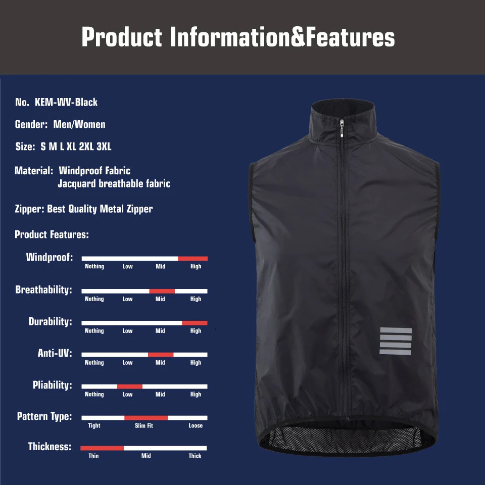 KEMALOCE Bicycle Windbreaker Navy Blue Mens Sleeveless Bicycle Gold Plated Black Lightweight Outdoor Windproof MTB Sports Windbreaker 250224