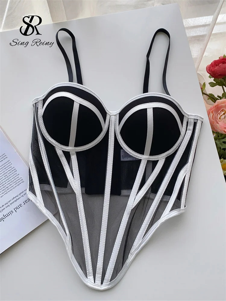 Singreiny Strap Womens Transparent Underwear Street Tight corset Ultra Thin Backless Tank Top Strarless Stripe Coat Sexy 250226