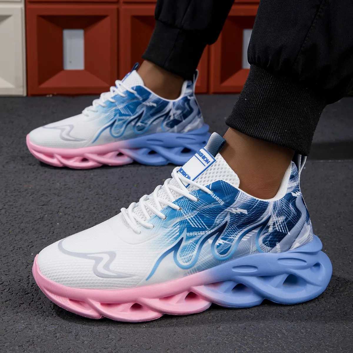 Mens Sneakers Mesh Breathable Thick Bottom Shock Absorption Outdoor Sports Running Shoes Comfortable Lace-up Tennis Shoes Men Z250227