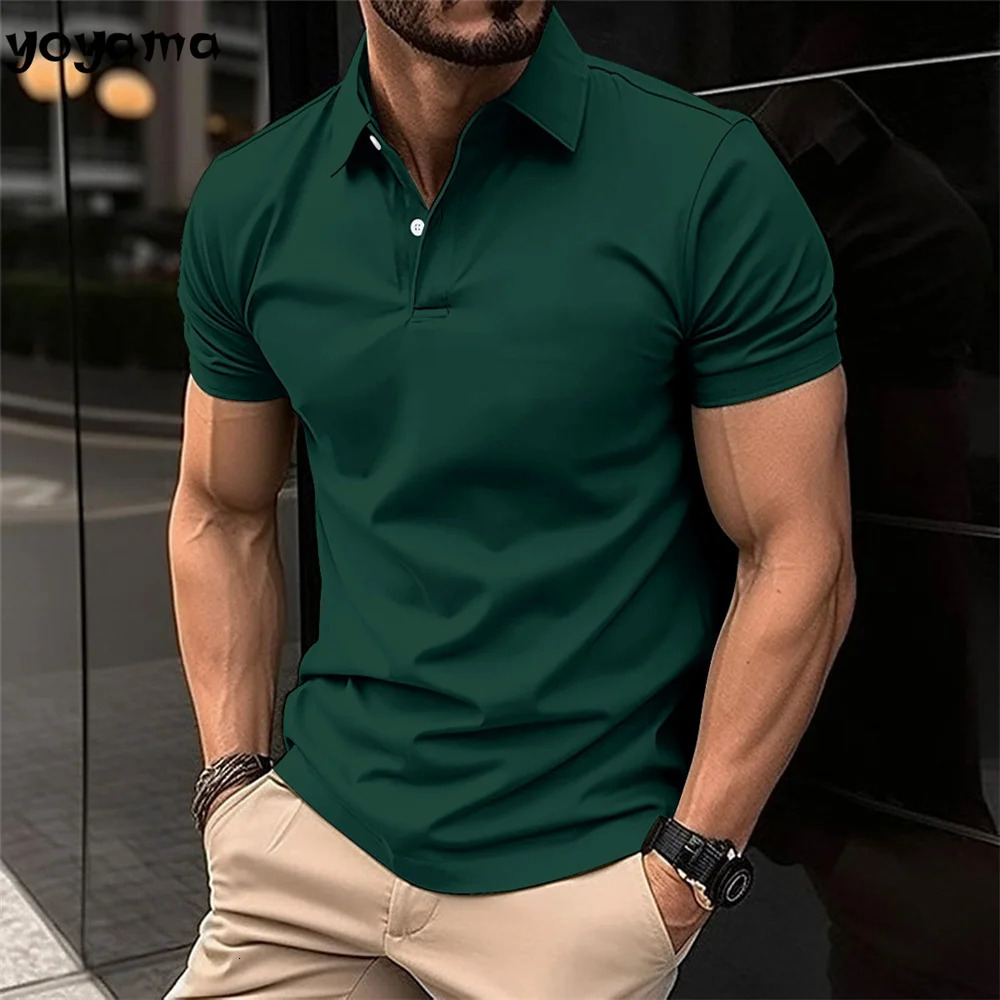 -Selling Mens Short-Sleeved Polo Shirt Lapel Button Solid Color Mens T-shirt Summer Casual Comfortable Golf Mens Clothing 250227