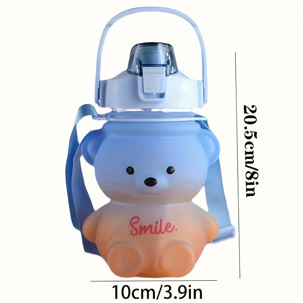 1000ml Flip Straw Adorable Bear Water Bottle for Kids Cute Teddy Bear Water Bottle with Strap