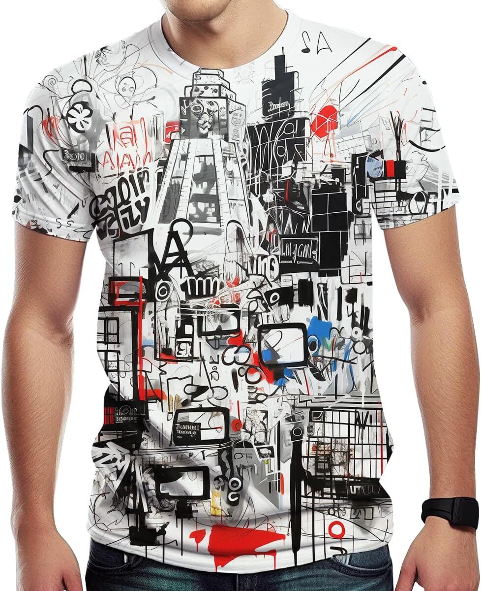 Mens T shirt Men's Artist Street Letter Graffiti Markers T-Shirt Shirts 3D Printing Graffiti Graphic Shirt Tee Top tee Casual tops summer clothes