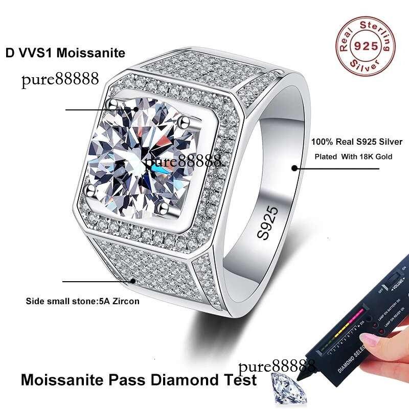 NeeTim D Color Moissanite for Men S Sterg Sier Plated with White Gold Man Wedding Ring Fine Jewelry