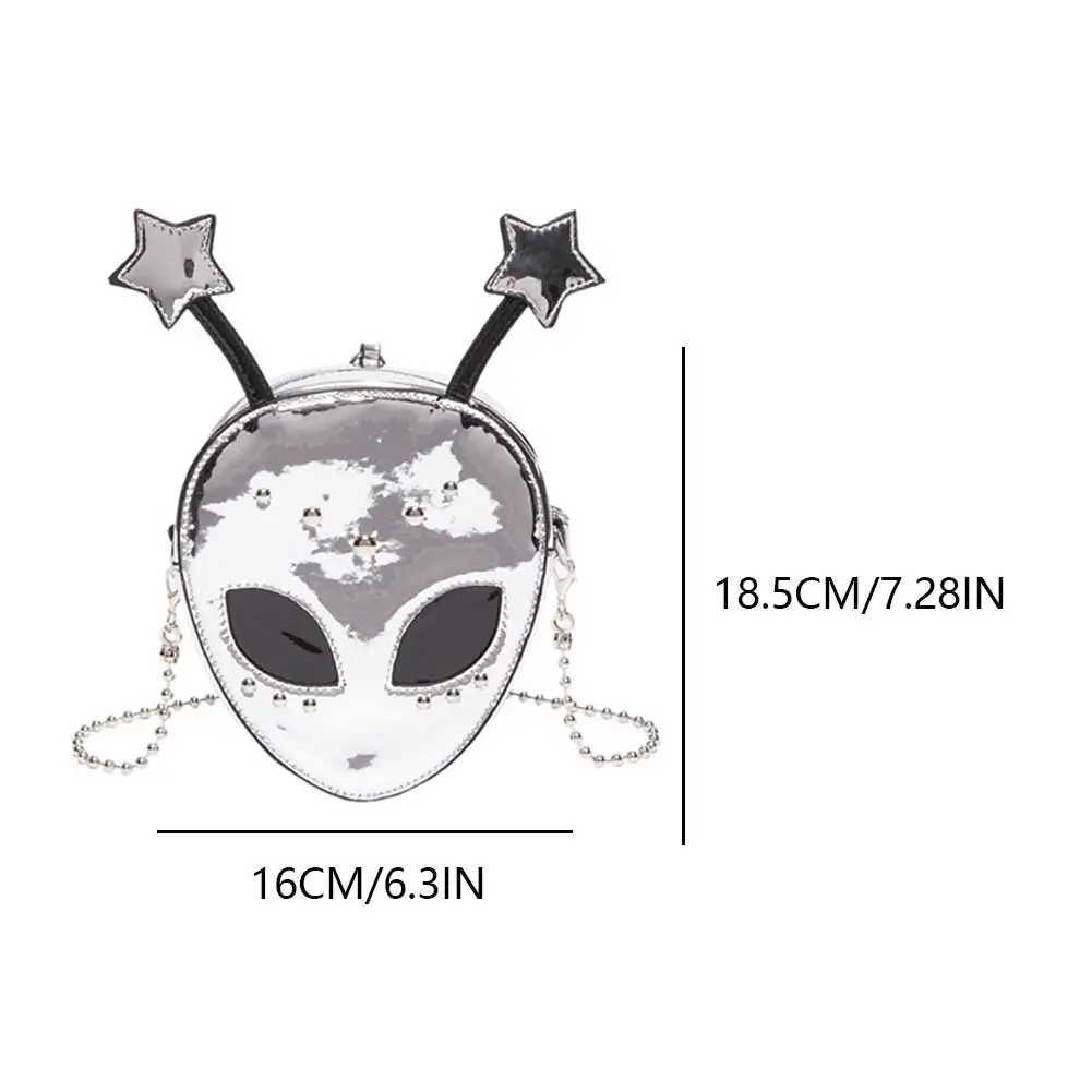 PU Leather Alien Pattern Shoulder Purse Removable Chain Women Sling Bag Halloween Style Sahel Purse for Shopping TravelXJ250227