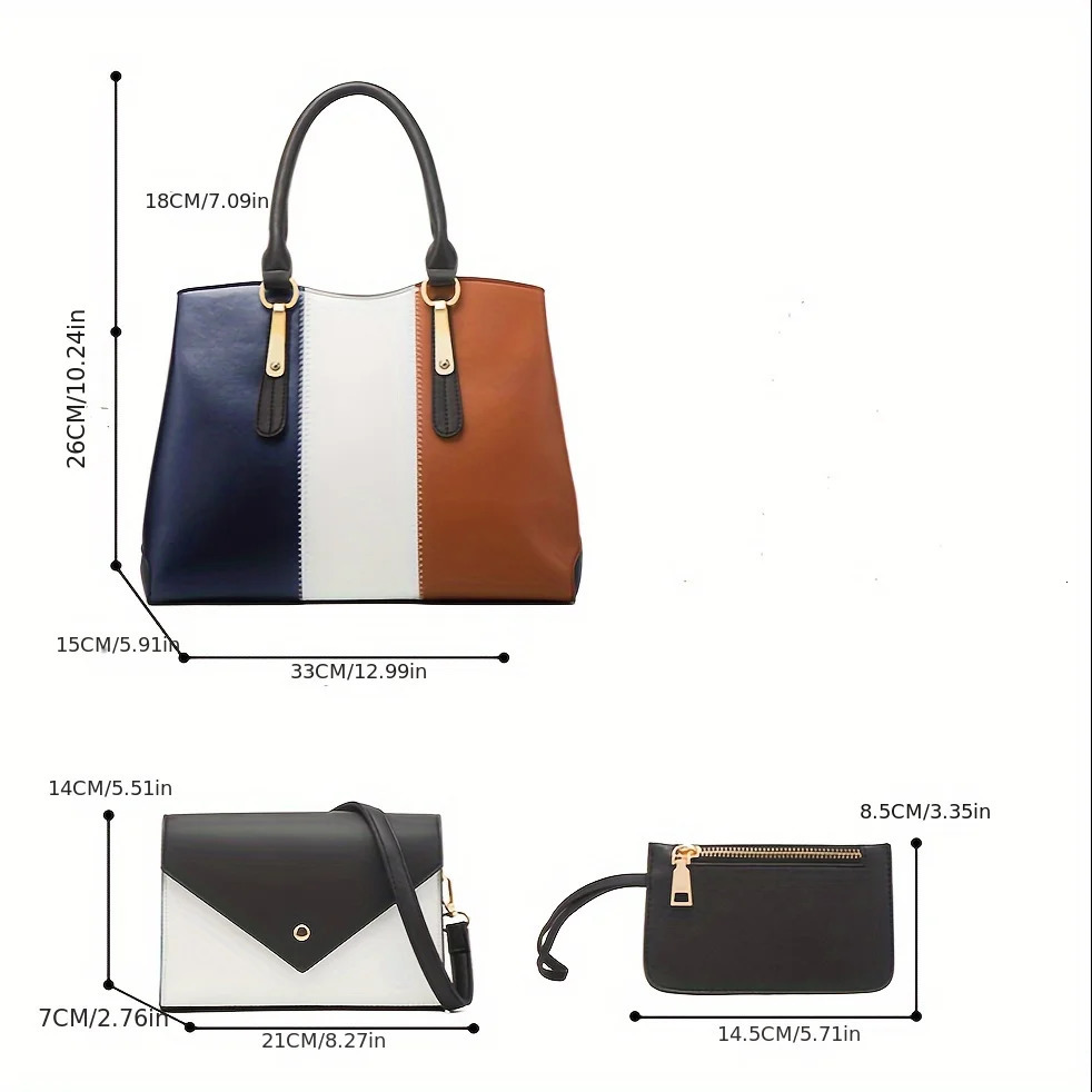 Ship from US 4Piece Colorblock Handbag Set Vibrant Stitching Spacious Tote Versatile Crossbody Mini Coin Purse and Credit Card Holder 250227FBB