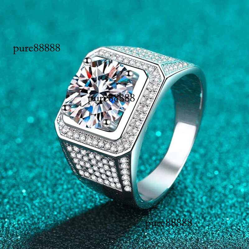NeeTim D Color Moissanite for Men S Sterg Sier Plated with White Gold Man Wedding Ring Fine Jewelry