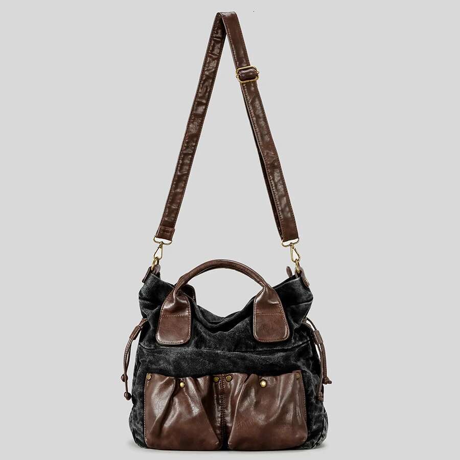 Vintage Denim Splicing Square Tote Bags For Women Designer Handbags Purses 2024 New In Large Capacity Shoulder Crossbody