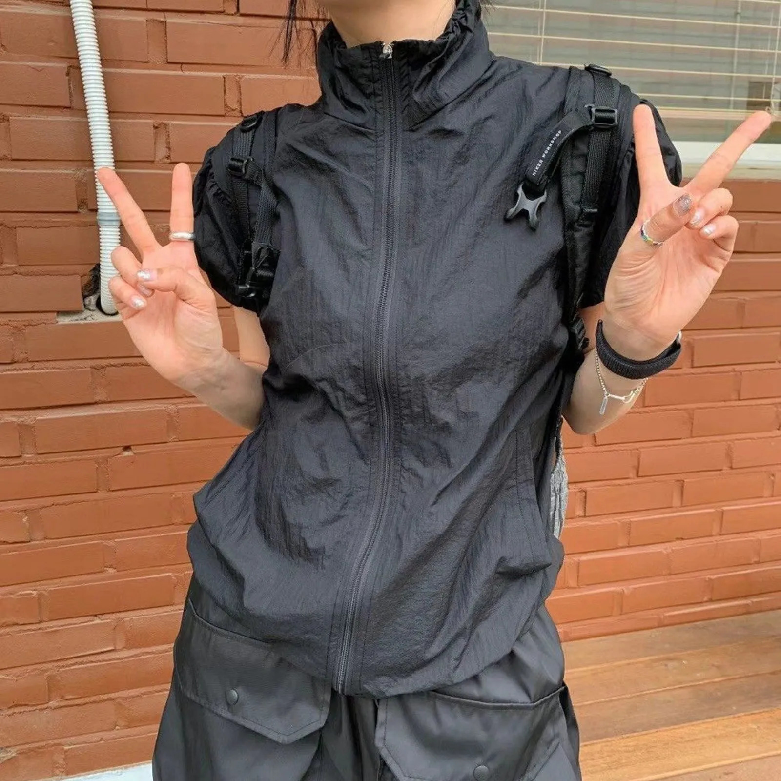 Womens Clothing Sales Street Retro Top Camping Style Thin Zipper Stand Up Neck Short Sleeve Sun T Shirt Instagram Y2k 250226