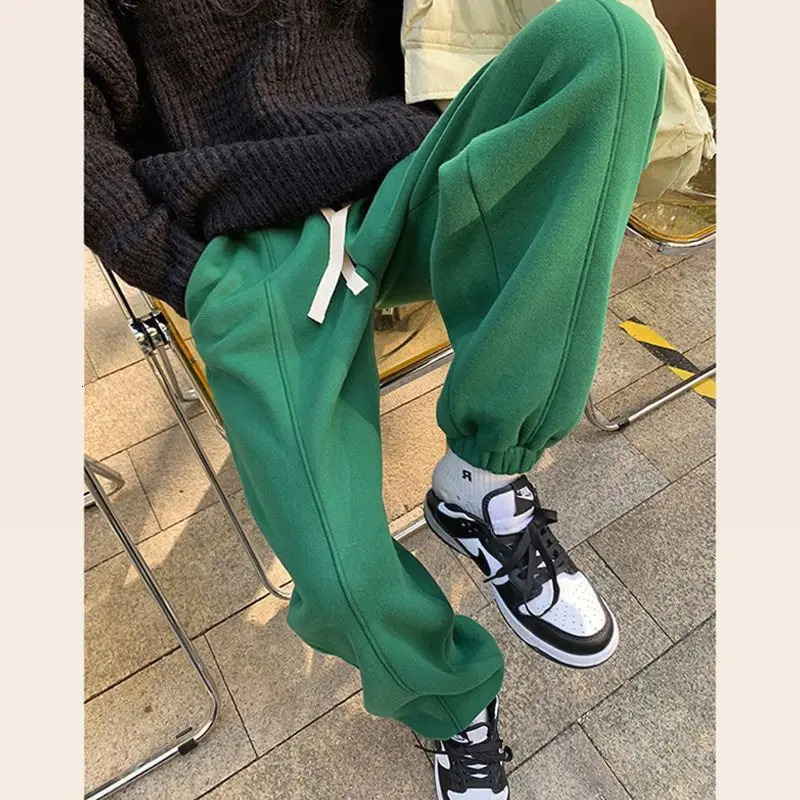 Spring Green Sports Pants Womens High-waisted Loose Leggings Thickened Casual Pants Trousers Women 250226