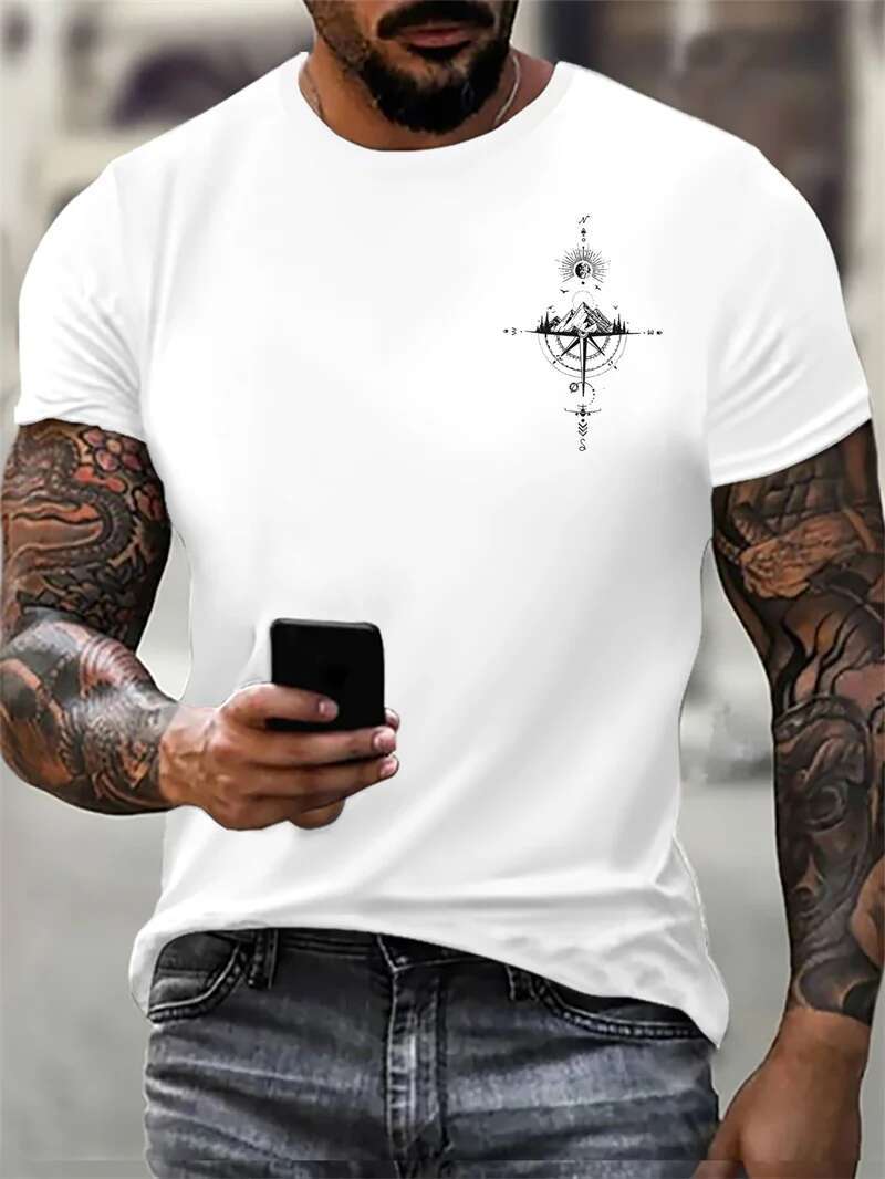 Men's Fashion Retro T-shirt Summer New Designer Short Sleeved 3D Printed Outdoor Sports Casual Comfortable Breathable Top Plus Size Round Neck St