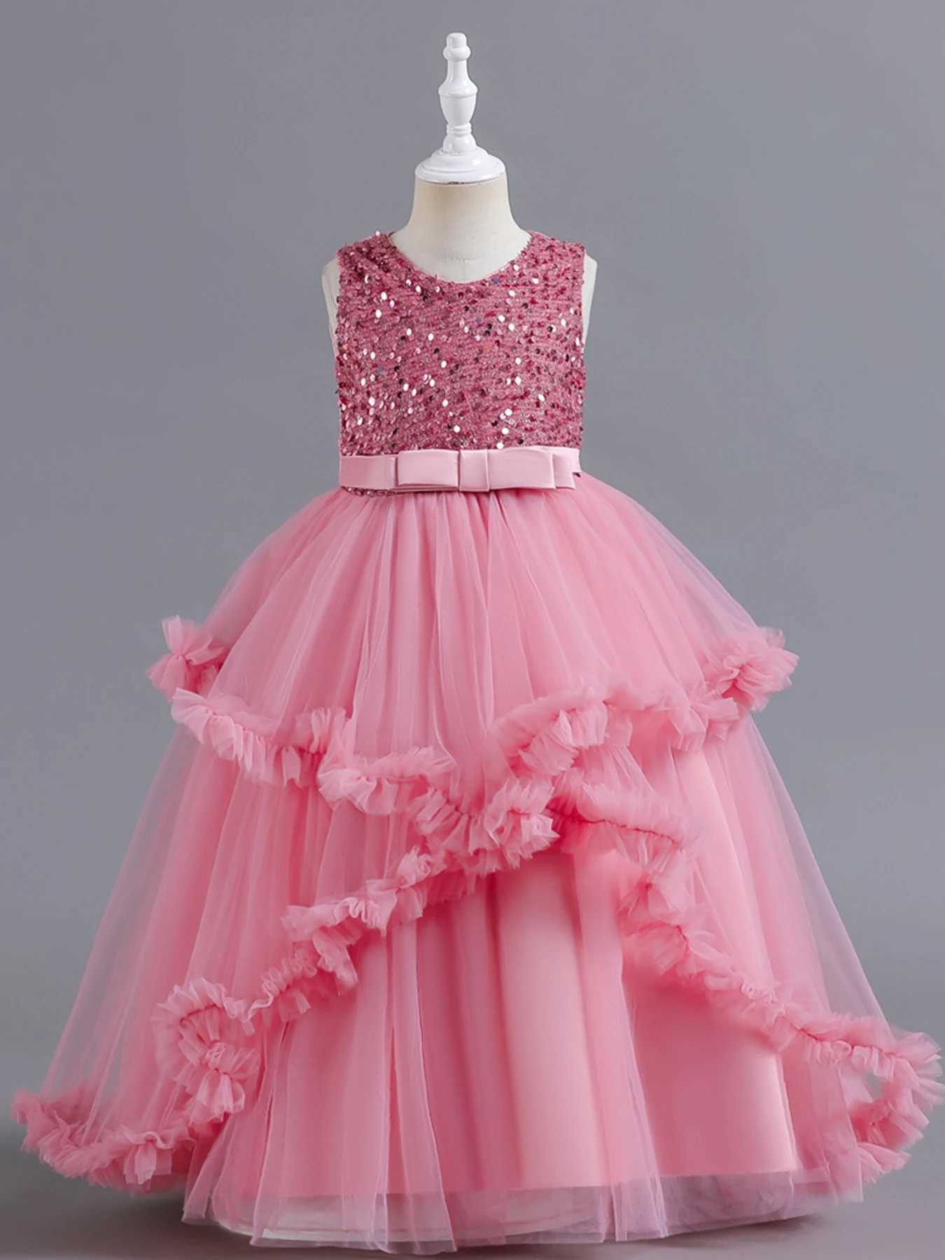 Girl's Dresses Pink KId Sequin Sleeveless Ball Dress Girl fluffy Princess Dress Birthday Party Evening Ceremony Stage Performance Dress Y250227GK