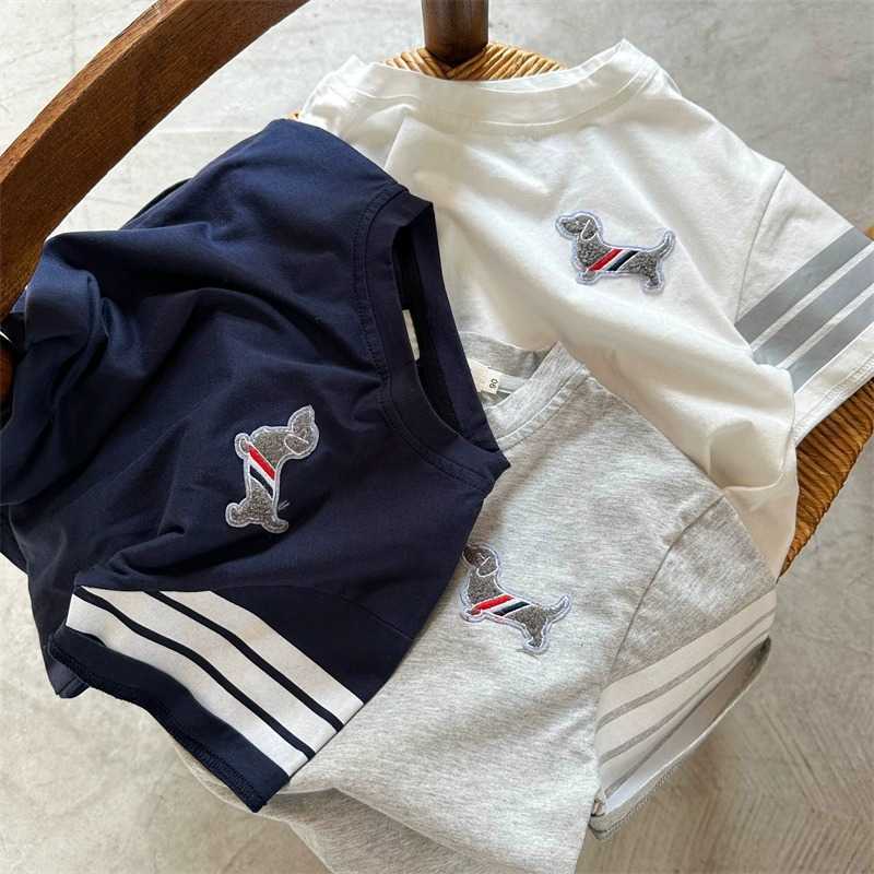 T-shirts Pure cotton childrens T-shirt summer thin baby clothes boys short sleeved top girls cartoon embroidery summer outfitY250227R5X1