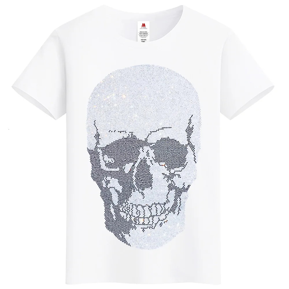 Summer Men Black T-shirt Hip Hop Man Skull Head diamond T Shirts Fashion rhinestone Man T-shirt 250226