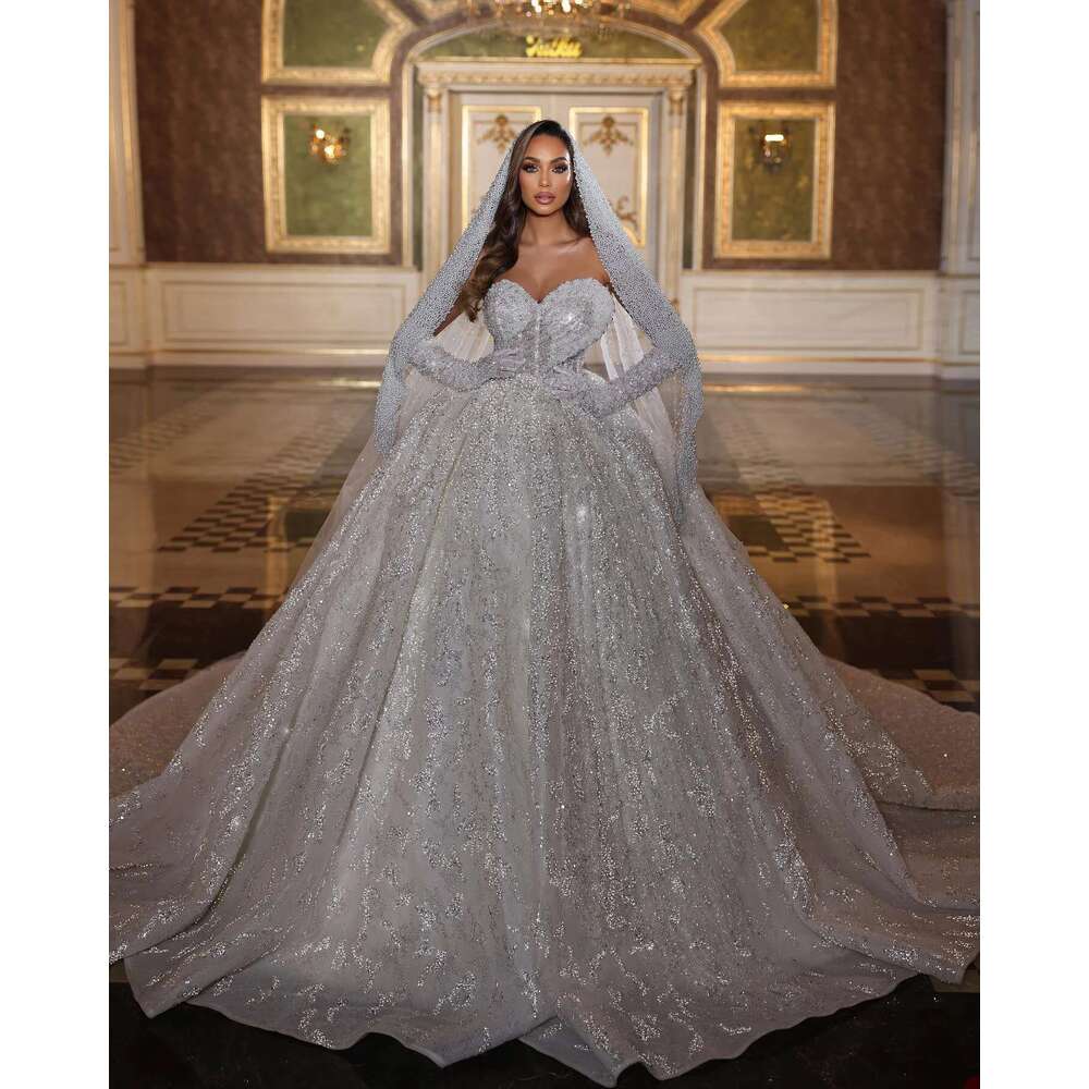 Sequins Backless Ball Sweetheart Shining Gown, Celebrity Beads, Custom Made, Glamorous Wedding Dress