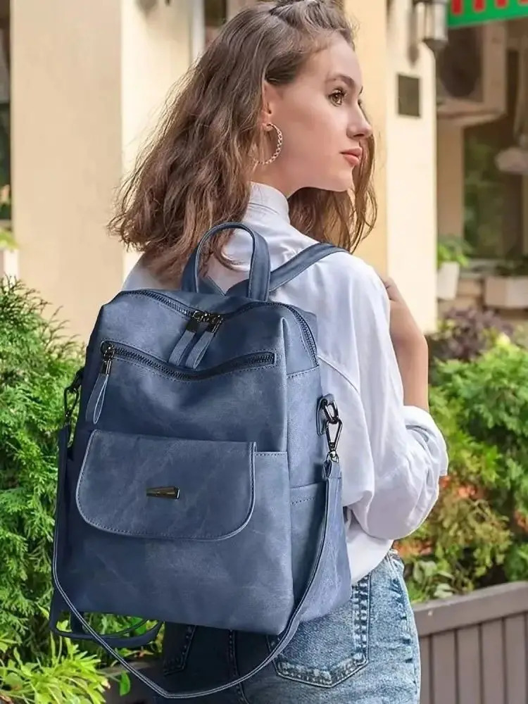 Ship from US PU Leather Purse Backpack for Women Handbag Shoulder Bags Blue 250227FBB