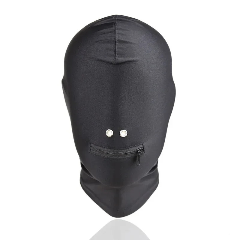 Black Mask with Open Mouth Zipper Headgear Cover Eye Head Hood Restraints Harness BDSM Bondage Roleplay Sex Toy Women Men 250227