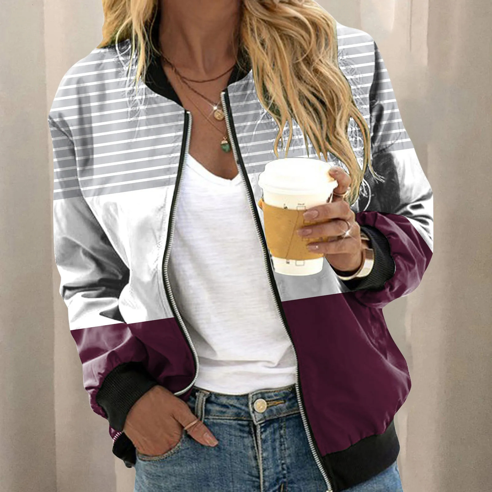 Womens Winter Jacket Outerwears Casual Daily Jackets Lightweight Zip Up Clothing 250227