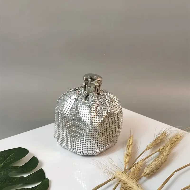 New Arrival Aluminum Bundy Bucket Bag Hip Flask shaped Sequin Mini Shoulder Hip Flask Bag girl Style Change Diagonal FairyBag T250227