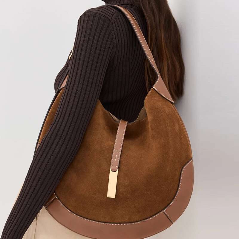 Faux Suede Splicing Large Capacity Shoulder Bags For Women Designer Handbag Purses 2024 New In Vintage Saddle Crossbody