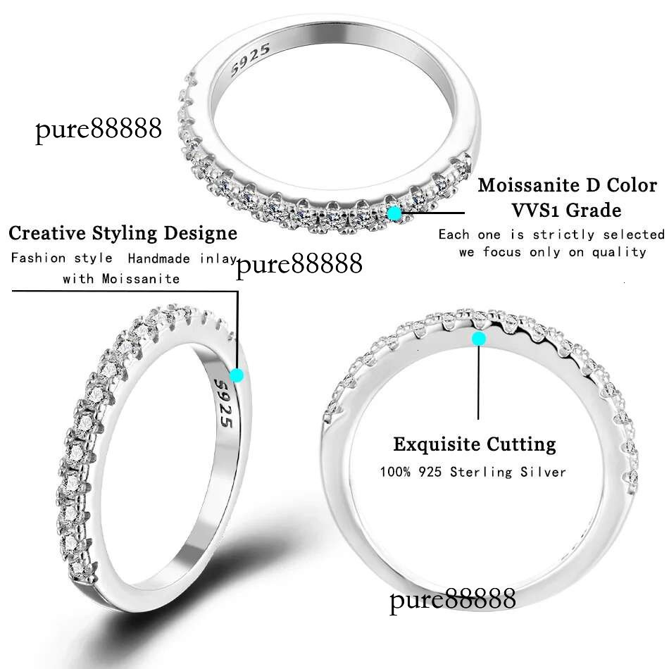 Moissanite Ring Sterg Sier with White Gold Plated Full Dia Eternity Band Engagement Wedding Rings for Women